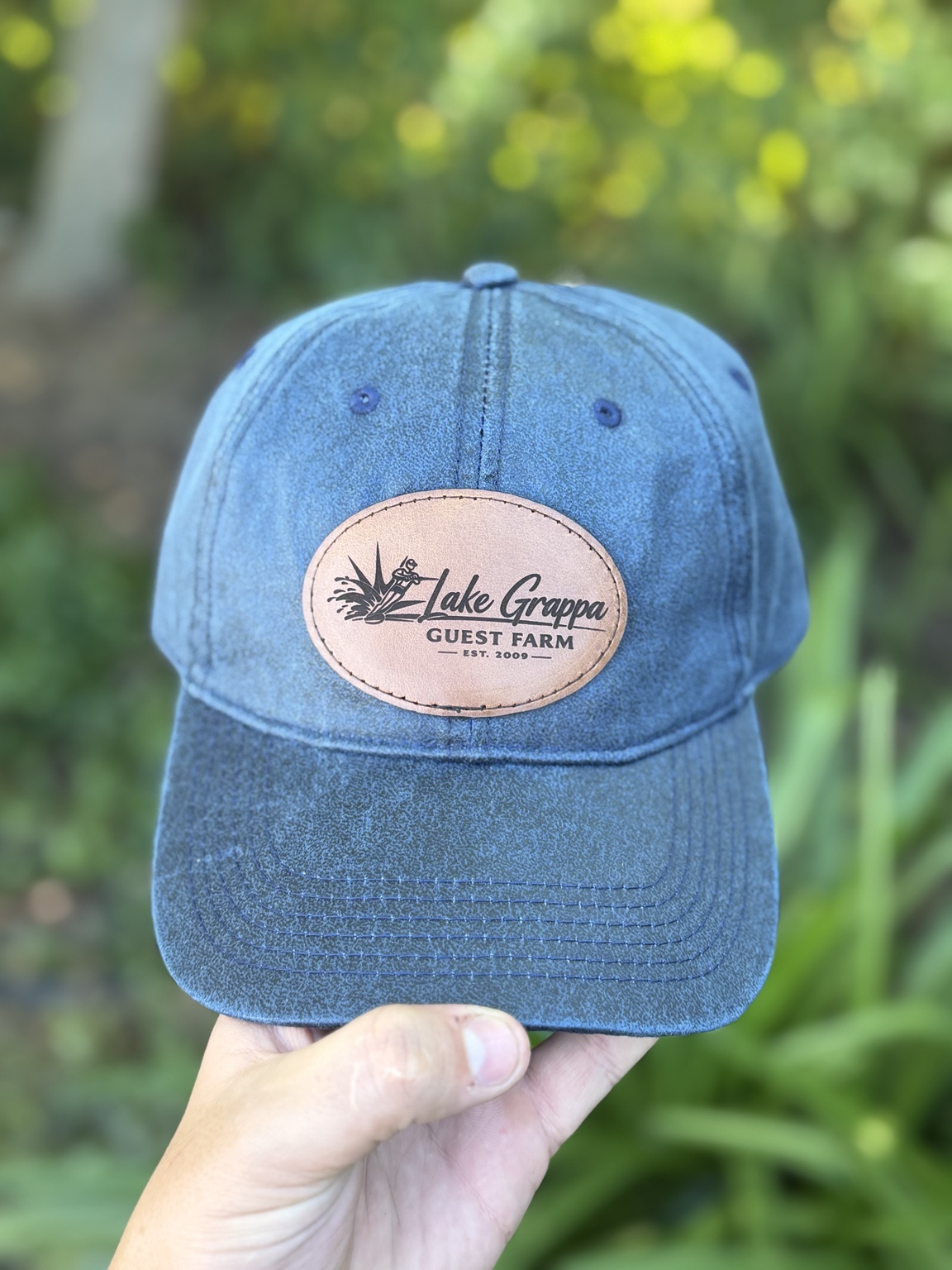Lake Grappa Guest Farm custom leather-patch cap